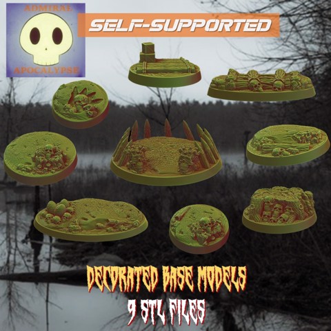Image of Swamp Base Set (9 DECORATED STL FILES//6 DIFFERENT BASE SIZES)