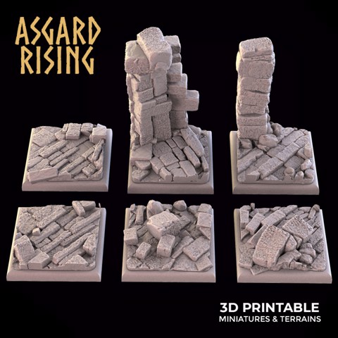 Image of RUINS THEME 6 x Square bases 25mm SET PRESUPPORTED