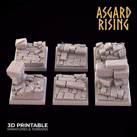 Image of RUINS THEME 6 x Square bases 20mm SET PRESUPPORTED