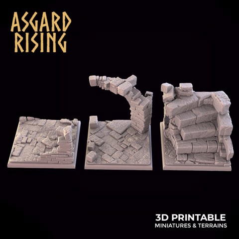 Image of RUINS THEME 3 x Square bases 40mm SET PRESUPPORTED