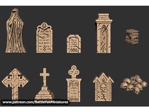 Image of Graveyard Decorations | Battle Yak Miniatures Patreon Sample