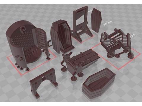 Image of Torture Equipment - Rack/Coffin/Stocks/Guillotine/Chair/Iron Maiden 28mm