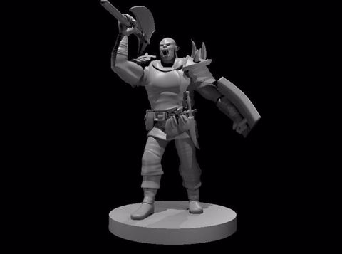 Image of Half Orc Barbarian with Battle Axe & Tower Shield