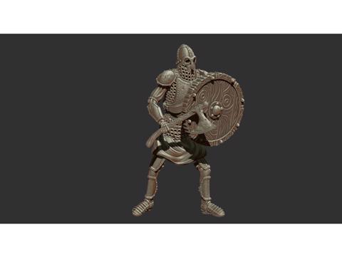 Image of Skeleton - Heavy Infantry - Axe + Round Shield - Defensive Pose