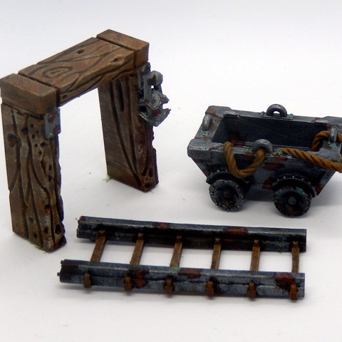 Image of Mine cart track and entrance resin miniatures (D&D, Warhammer, Necromunda)