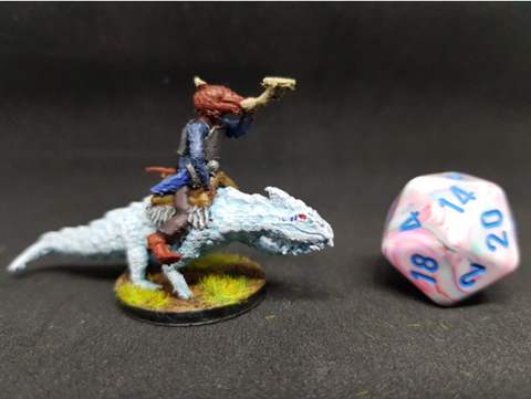 Image of Kobold Bard on Guard Drake for 28mm tabletop Roleplay