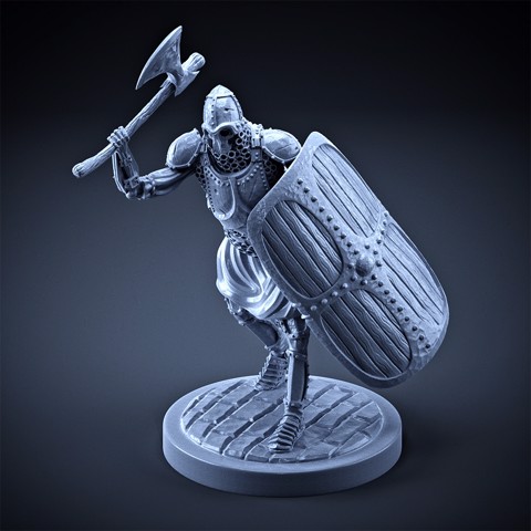 Image of Skeleton - Heavy Infantry - Axe + Square Shield - Attack Pose