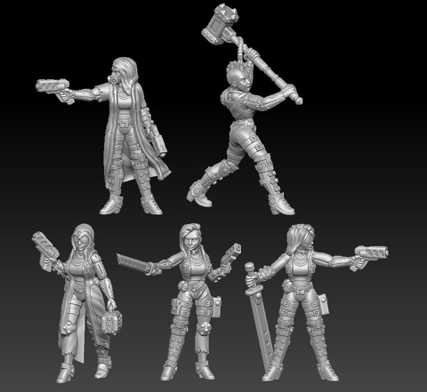 Image of Cyberpunk girls gang 3d printable miniatures set