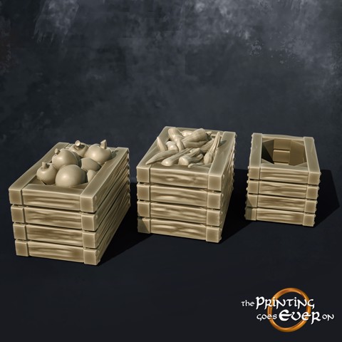 Image of Wooden Crates with Fruit and Vegetables