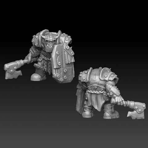 Image of ork warrior armored with axe and sheld
