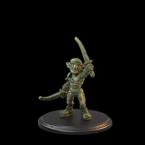 Image of Goblin with two swords raised Pre-Supported
