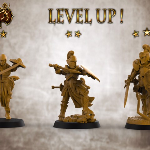 Image of Level Up Paladins - Female (3x modular 32mm scale miniatures) PRESUPPORTED