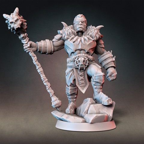Image of Half-orc Barbarian Type B w/ Modular Hands + 4 Weapons (Presupported)