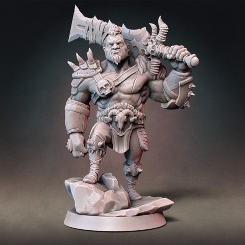 Image of Goliath Barbarian Type B (With Hair) w/ Modular Hands and 4 Weapons (Presupported)