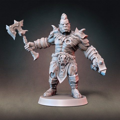 Image of Half-orc Barbarian Type A w/ Modular Hands + 4 Weapons (Presupported)