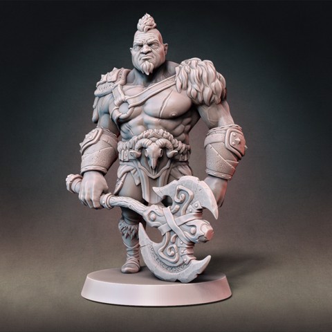 Image of Goliath Barbarian Type A (With Hair) w/ Modular Hands + 4 Weapons (Presupported)