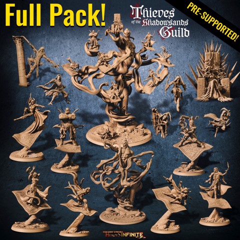 Image of FULL PACK! ALL THIEVES of the Shadowsands Guild  [Display piece (Great Djinn + 7 Heroes + Queen) + Regular-sized Djinn + Sly the Pusher + Runners]