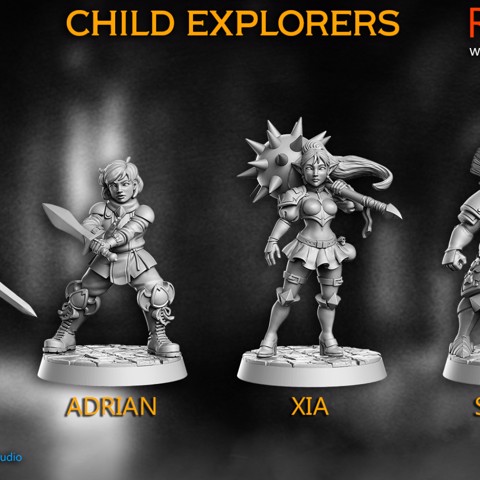 Image of Child Explorers - 4 miniatures - 32mm - DnD