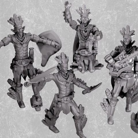 Image of Aztec warriors and bard miniatures