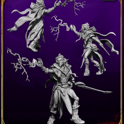 Image of Caras Nodel'Nar Gray ELf Sorcerer and Bladesinger tabletop miniature 32mm Perfect for D&D, Pathfinder and Tabletop RPG's