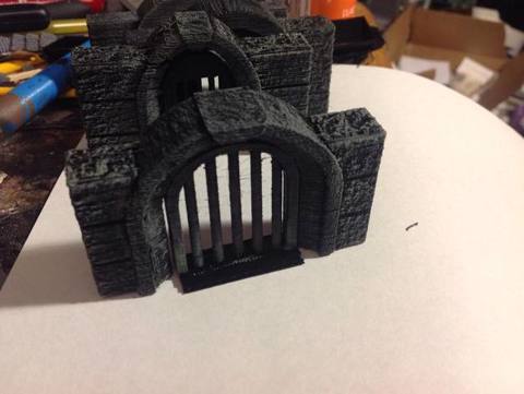 Image of Stone wall (3") with arched opening (1.5") plus doors for RPGs