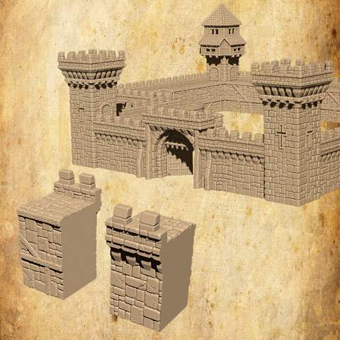 Image of Medieval tabletop kickstarter, wallpack sample, medieval interlockable castle wall