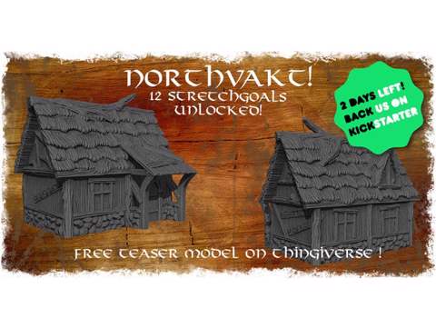 Image of Northvakt Kickstarter teaser model, tiny medieval viking house