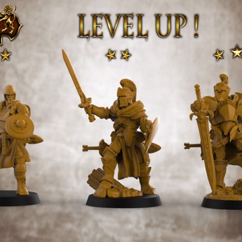 Image of Level Up Paladins - Male (3x modular 32mm scale miniatures) PRESUPPORTED