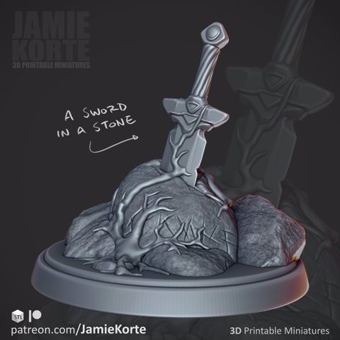 Image of A sword in a stone - Tabletop Miniature - 3D Printing STL