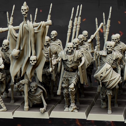 Image of Skeleton Spearmen Command Group - Highlands Miniatures