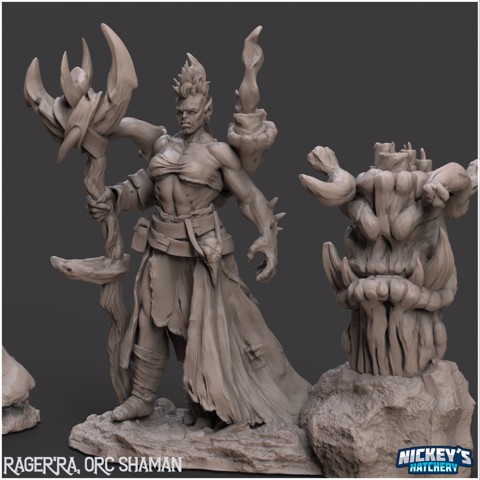 Image of Rager'ra Orc Shaman, 2 Variants + Scenic Base | 32mm, 54mm Versions