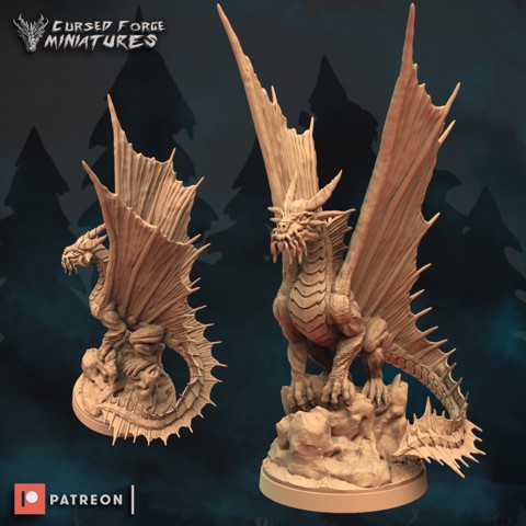 Image of Pre-supported Adult Gold Dragon rpg miniature