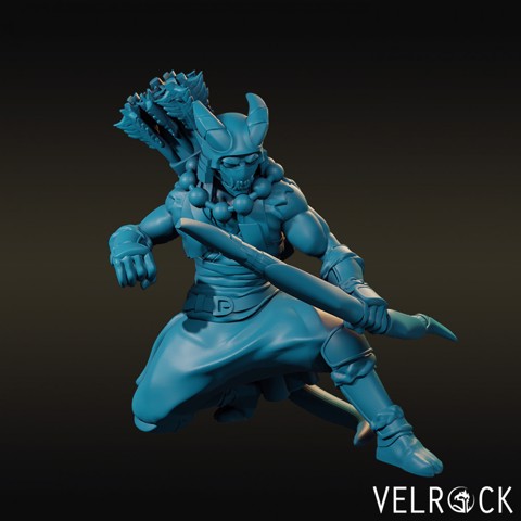 Image of Tiefling Samurai Archer, Crouched (Male)