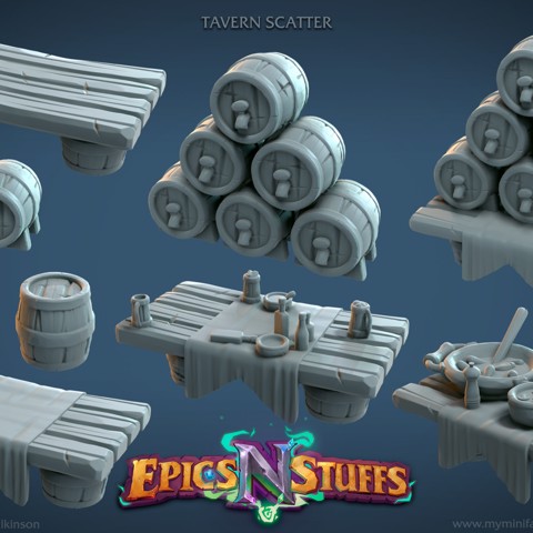 Image of Tavern Scatter, Kegs, Tables, Barrels - pre-supported