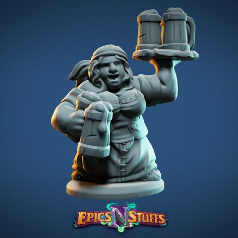 Image of Dwarven Female Barkeep Miniature - pre-supported