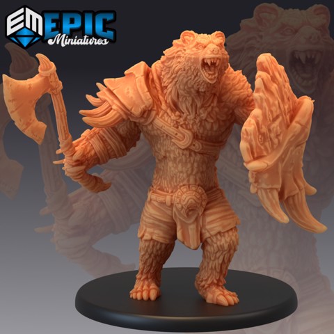 Image of Werebear Warrior Axe Shield / Bear Man Hybrid / Dire Beast / Forest Creature