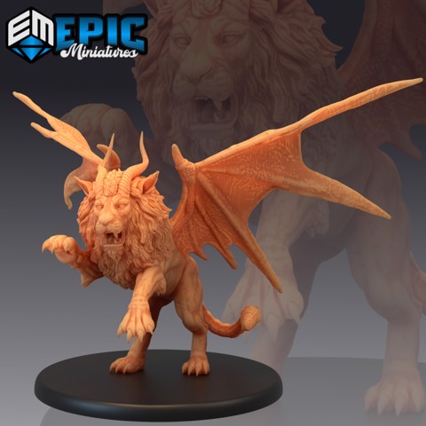 Image of Manticore Attacking / Mythical Desert Creature / Winged Lion Scorpion Hybrid
