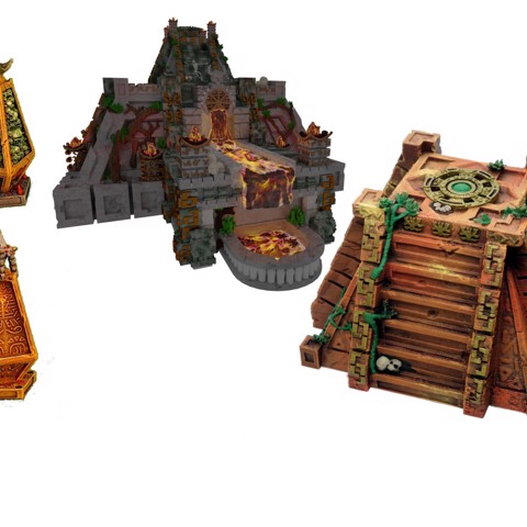 Image of Giant Aztec/Chaos pyramid(s) with accessories for D&D/Warhammer