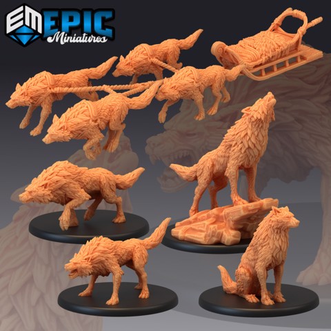 Image of Winter Wolf Set / Dire Wolf Sled / Forest Monster Encounter Collection