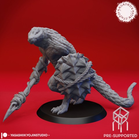 Image of Lizardfolk with Shield - Tabletop Miniature (Pre-Supported)