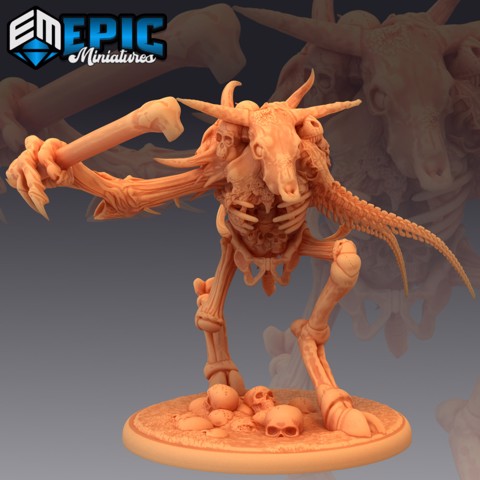 Image of Bone Golem Attacking / Undead Animal Bone Construct / Skull Zombie