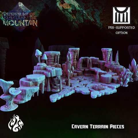 Image of Cavern Terrain Pieces, Resin and FDM pre-supported version included!
