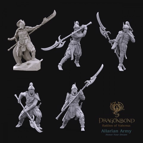 Image of Allarian Oathguard Halberdiers Unit led by Eldai Zhenshi from Dragonbond Wargame