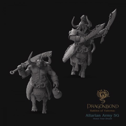 Image of Allarian Bucentaur Blades Unit led by Metka the Younger from the Wargame Dragonbond