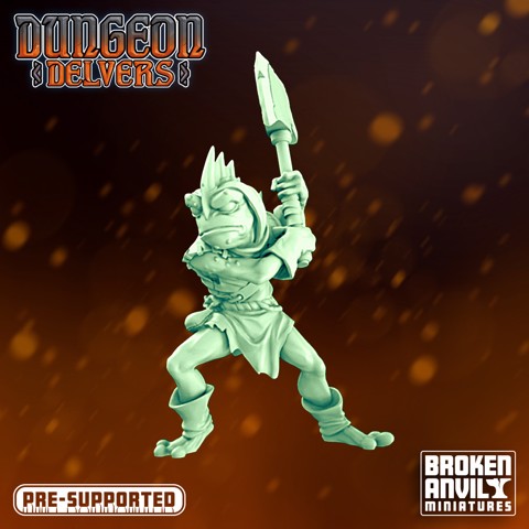 Image of Dungeon Delvers Froggkin Army - Warrior 3 - STL 32mm