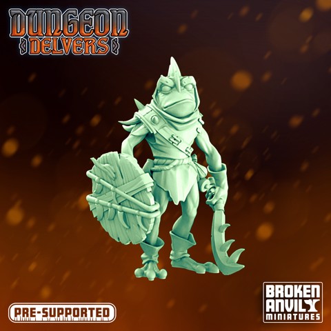 Image of Dungeon Delvers Froggkin Army - Warrior 1 - STL 32mm