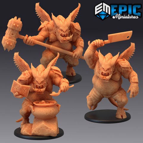 Image of Pig Demon Set / Flying Boar Creature / Abyss General