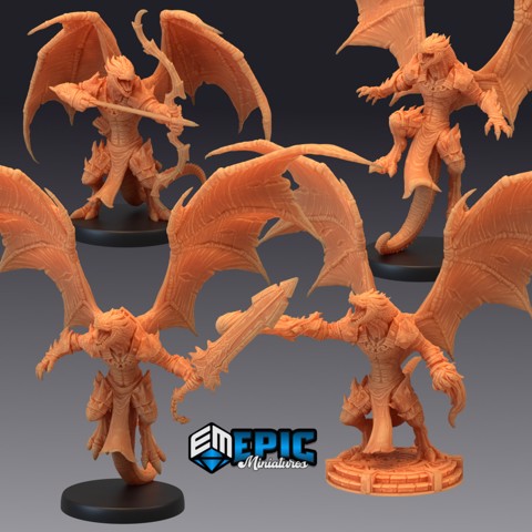 Image of Flying Dragonborn Set / Winged Half Dragon Warrior / Draconic Player Character