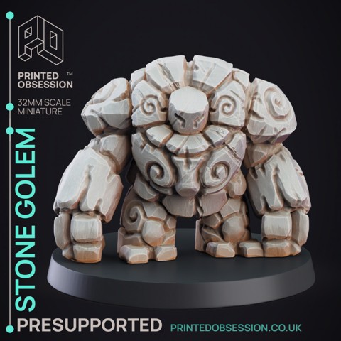 Image of Stone Golem - Construct - PRESUPPORTED - D&D 32mm