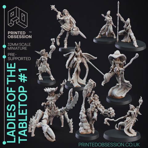 Image of Ladies of the Table Top Pack #1 - 9 Models - PRE SUPPORTED - D&D 32mm scale
